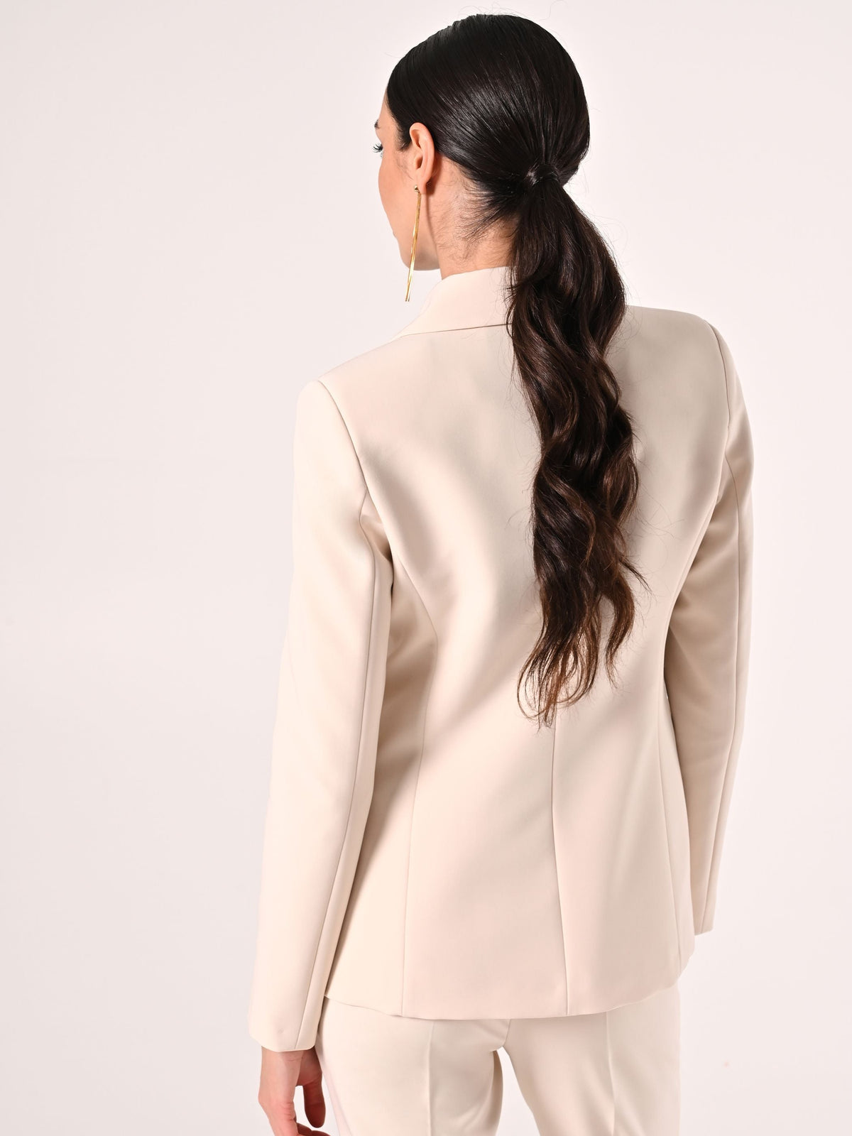 Giacca a Due Bottoni in Tessuto Tecnico Beige Chiaro