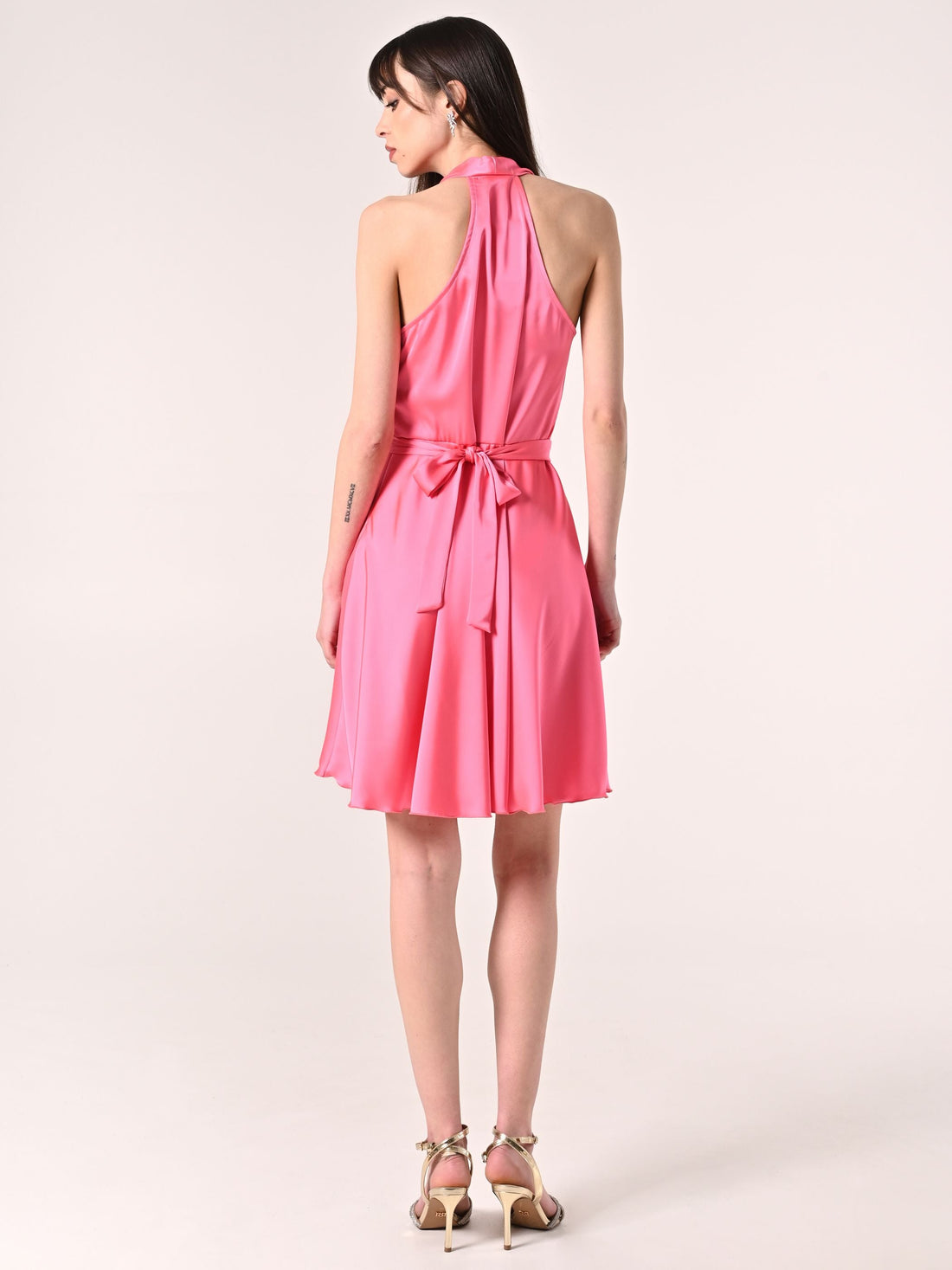 Abito Corto in Raso Rosa Camelia
