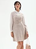 Abito corto combinato in tweed beige chiaro
