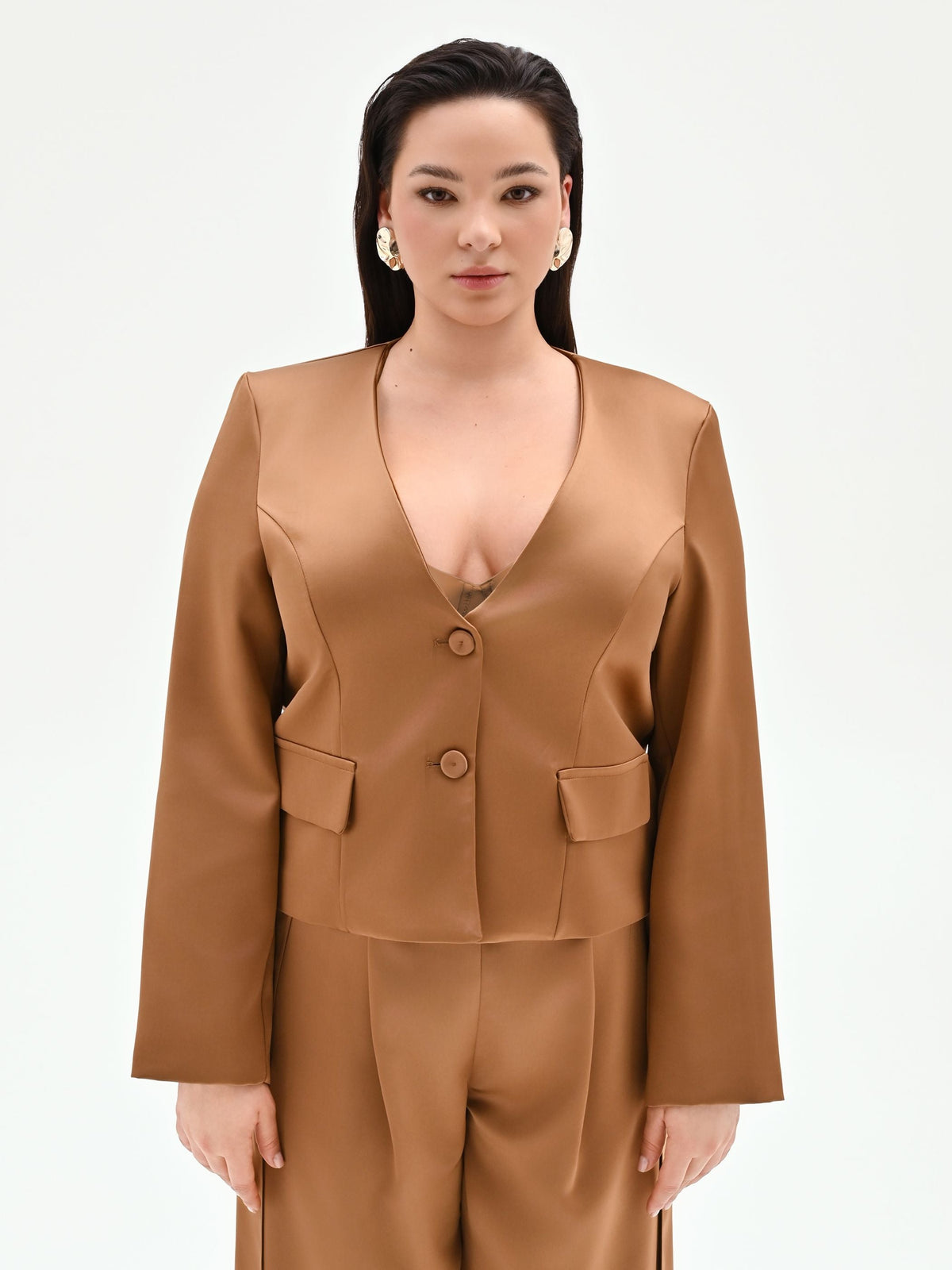 Giacca Curvy marrone bronzo in raso