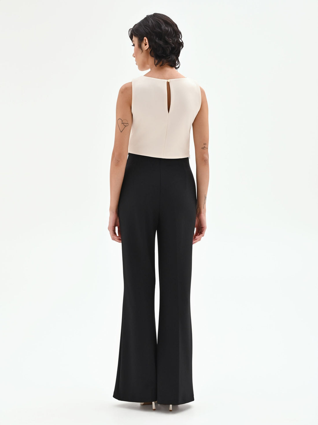 Pantalone Palazzo Vita Alta Nero con Bottoni