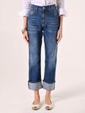 Jeans con Risvolto Logo Strass