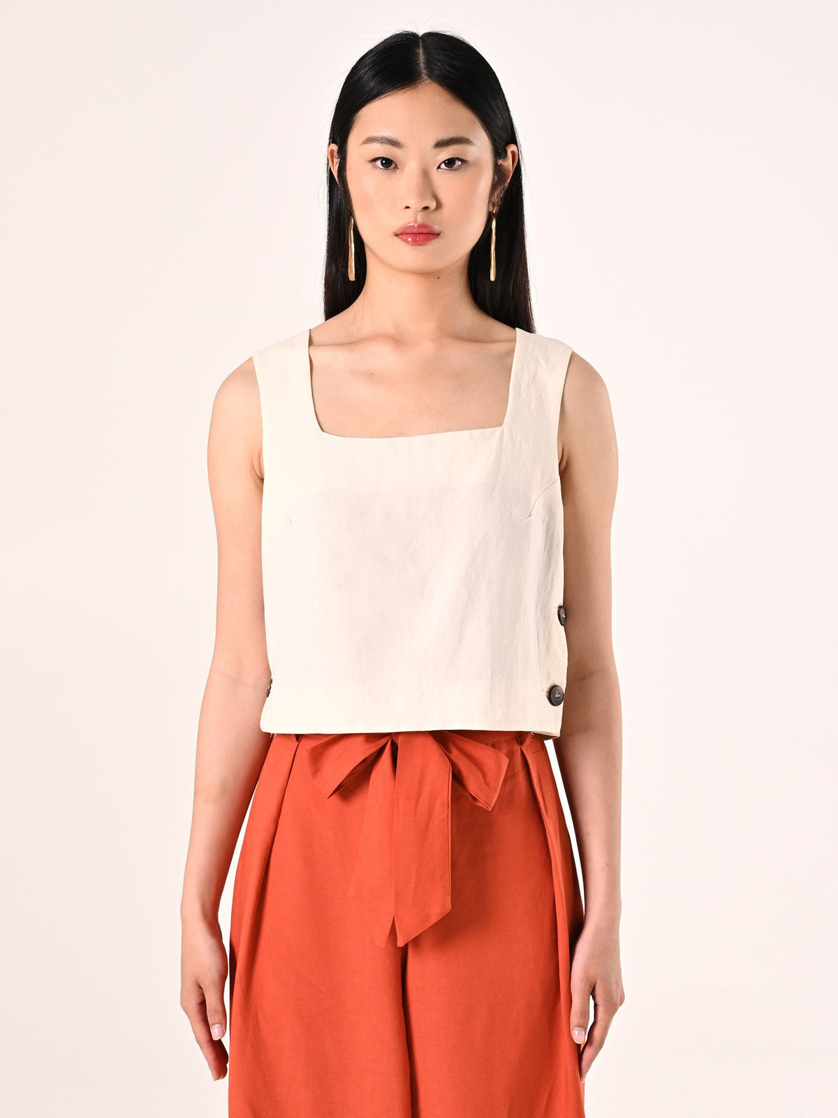 Crop Top in Lino Viscosa Bianco