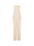 Tuta a fascia beige chiaro con gamba larga