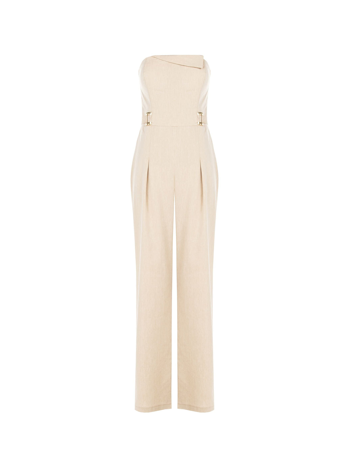 Tuta a fascia beige chiaro con gamba larga