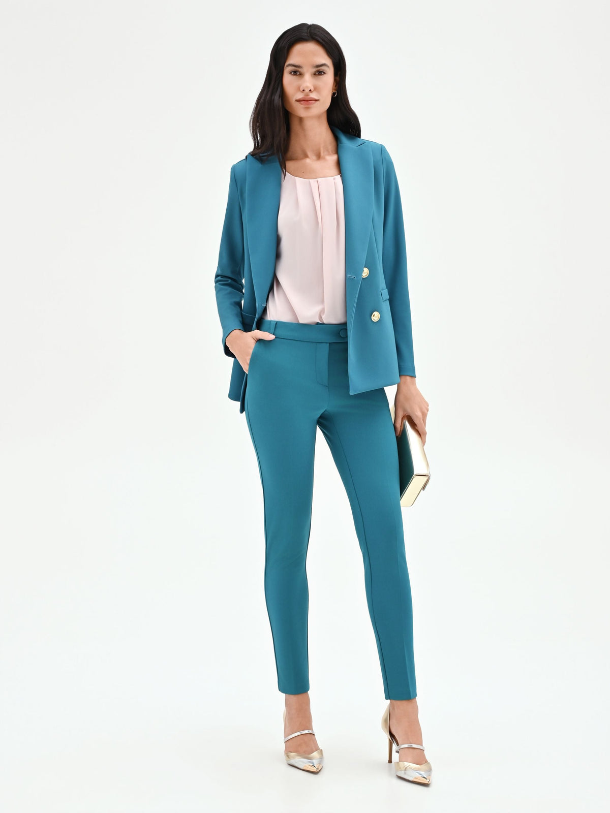 Pantalone slim blu ottanio
