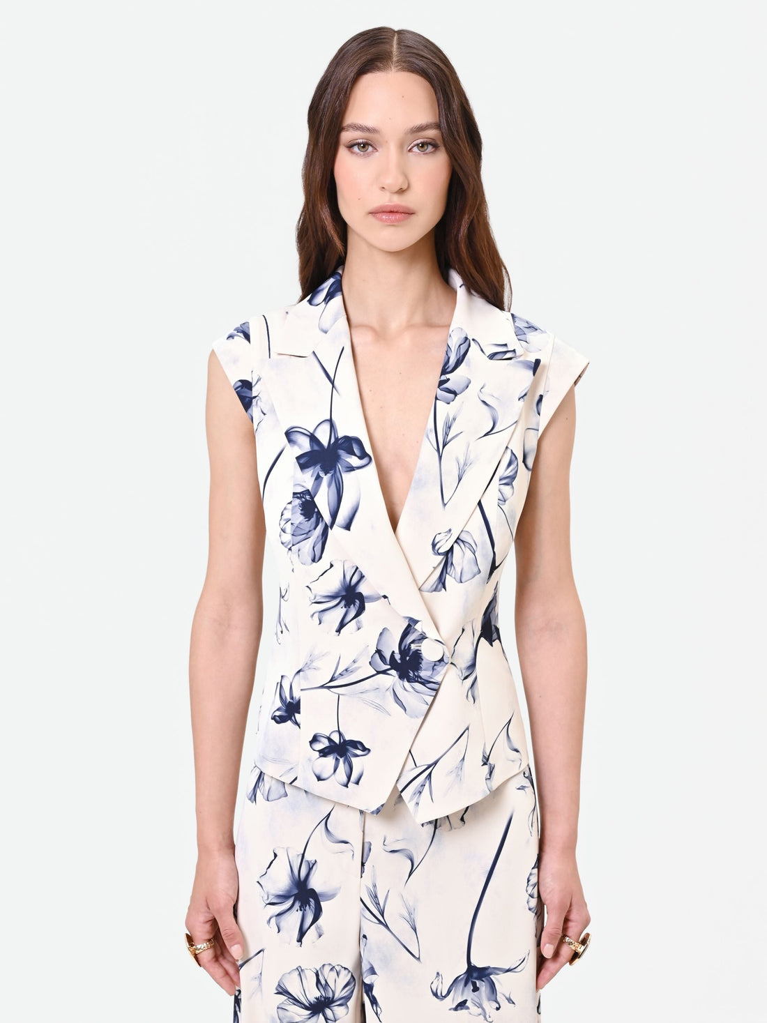 Gilet con stampa floreale blu navy