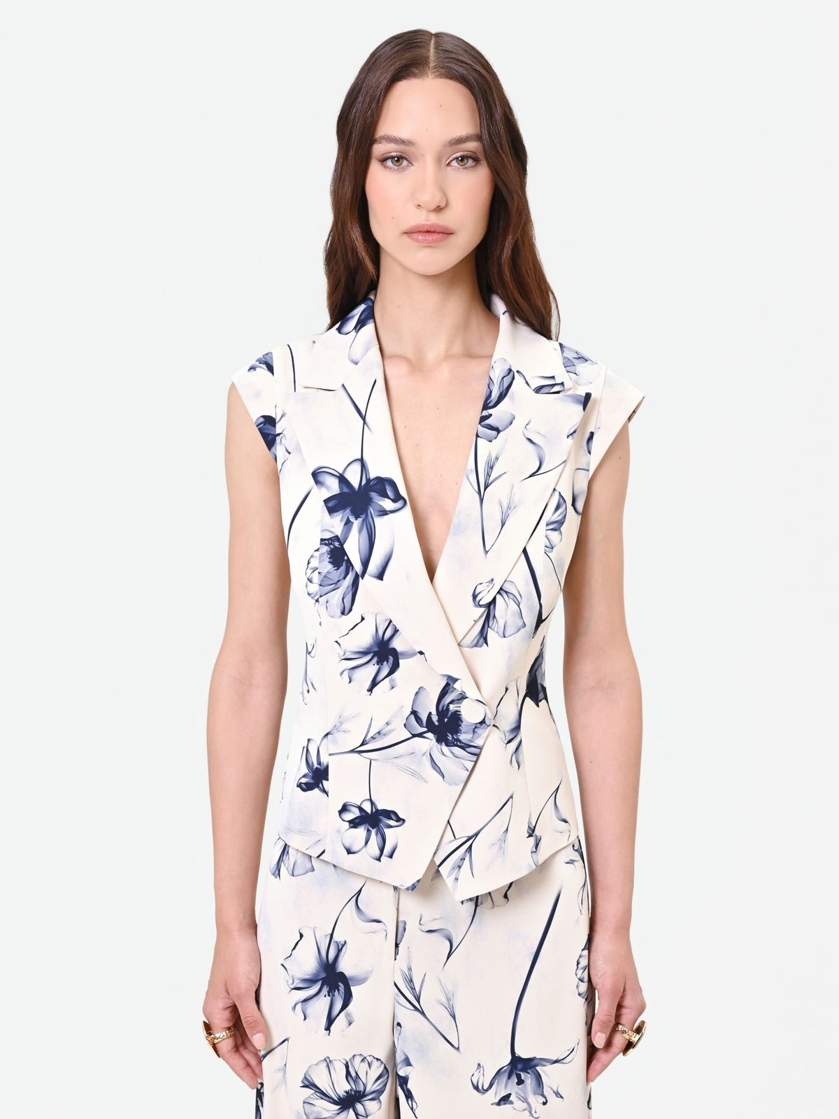 Gilet con stampa floreale blu navy