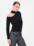 Maglia nera a coste con cut out in misto viscosa
