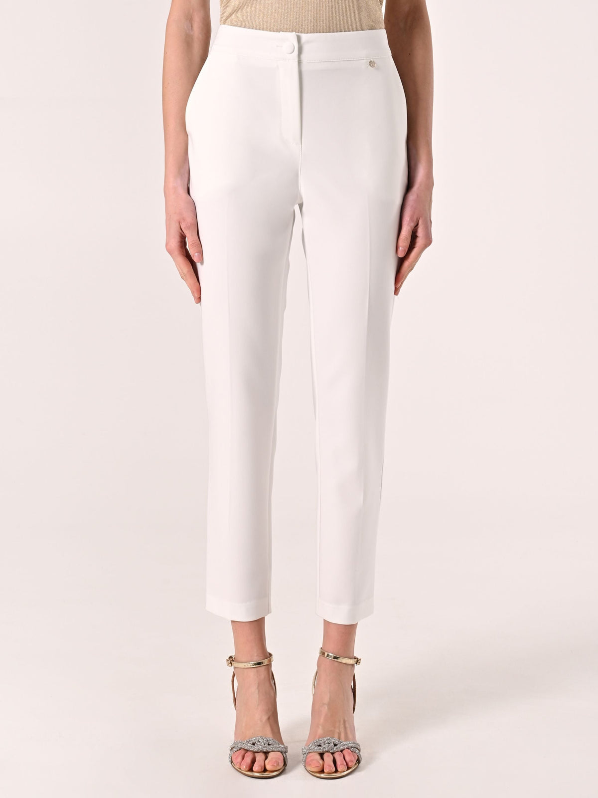 Pantaloni con Bottone Ricoperto Bianchi