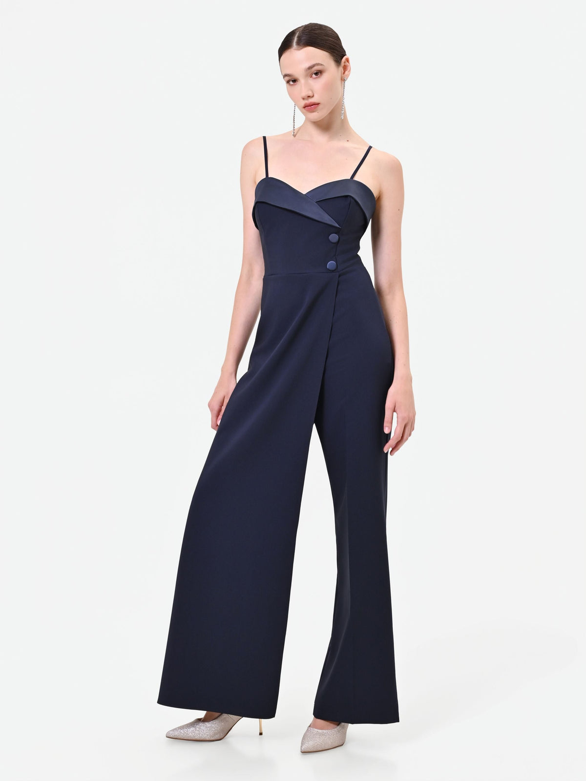 Tuta lunga blu navy con corpetto bustier