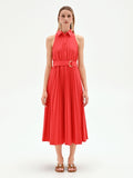 Abito chemisier rosso con gonna plissettata