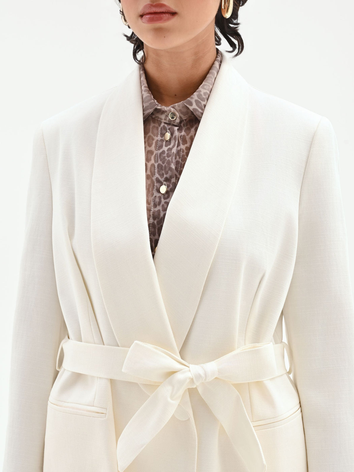 Giacca blazer doppiopetto in misto cotone lyocell bianco