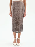 Gonna tubino paillettes animalier tortora beige