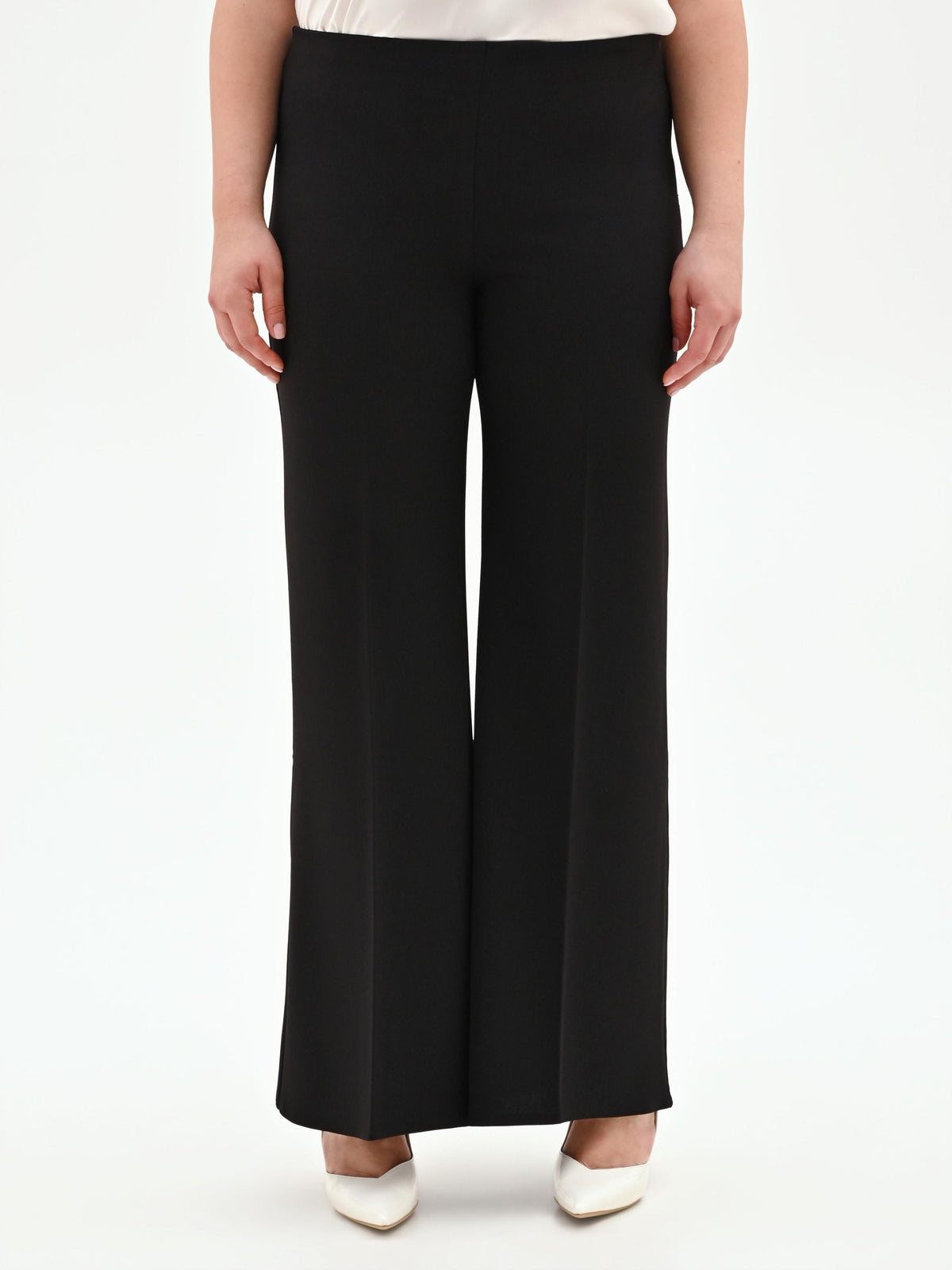 Pantalone Curvy nero a palazzo in scuba crèpe