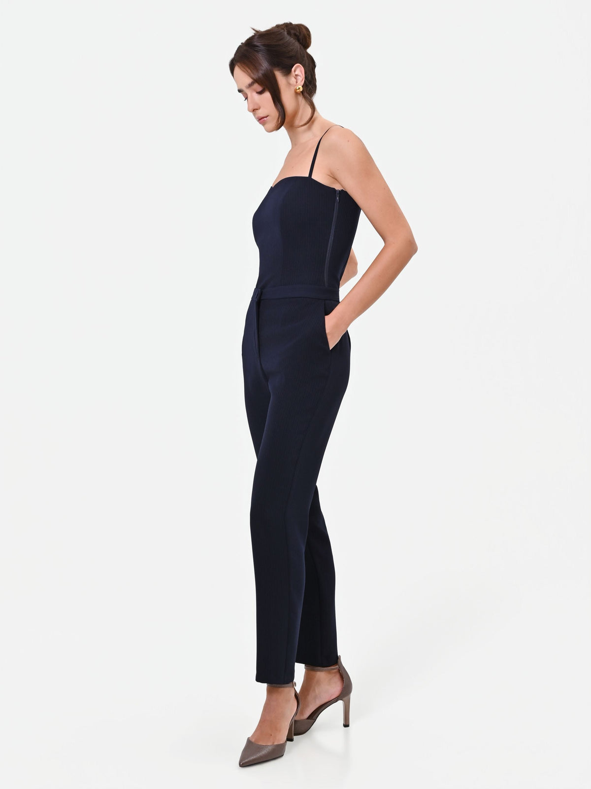 Pantalone Studio gessato in crepe blu navy