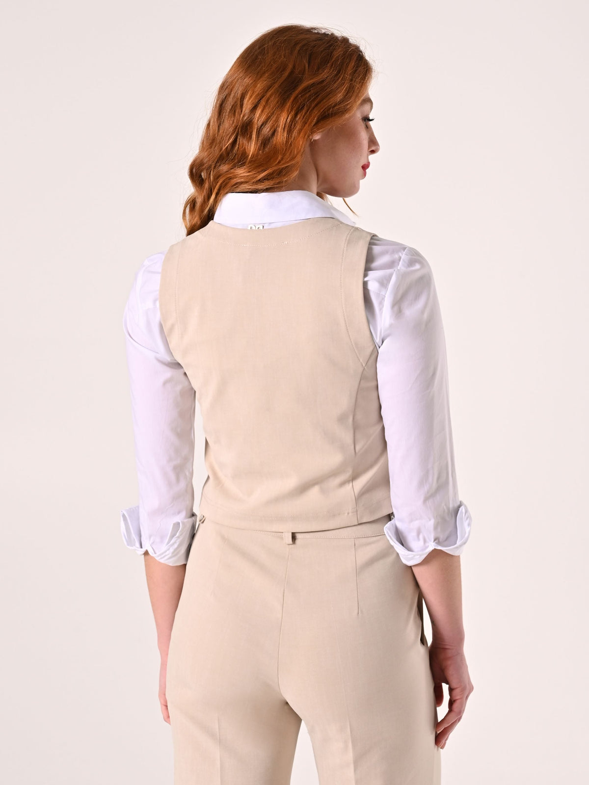 Gilet Beige in Tessuto Operato