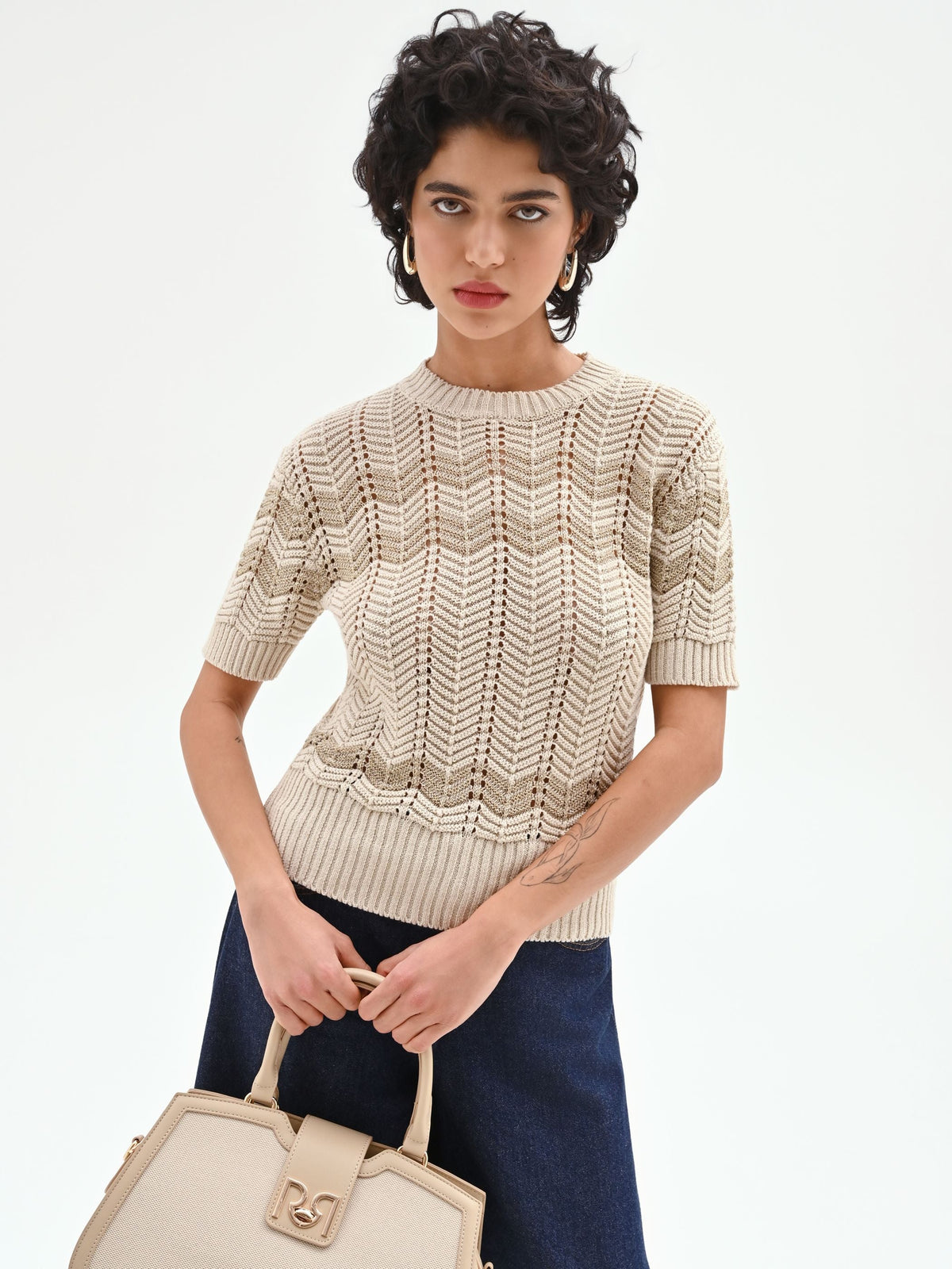 Maglia panna con motivo chevron