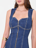 Abito corto in denim blu con zip a vista