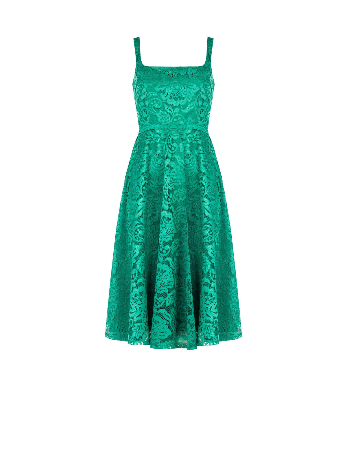 Abito midi verde prato in pizzo macramé
