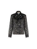 Blusa nera a pois con nastro lavallière