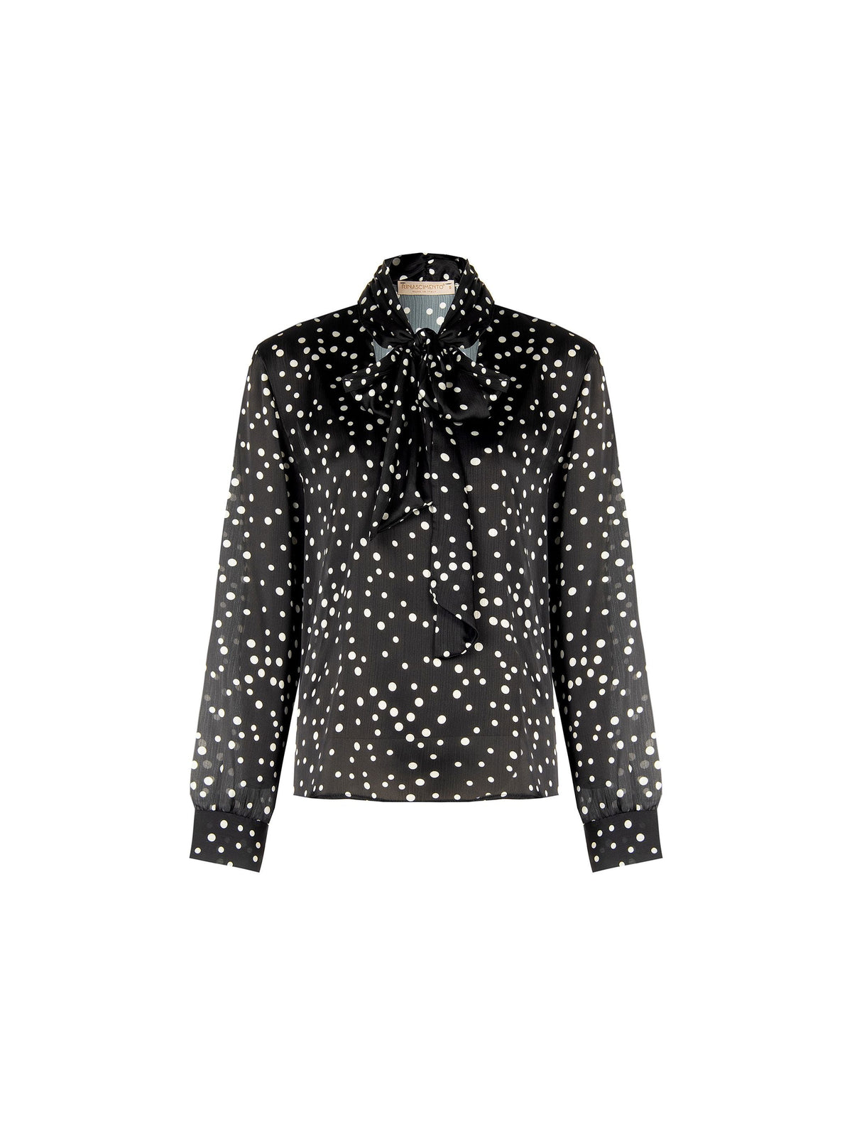 Blusa nera a pois con nastro lavallière
