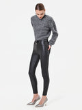 Leggings neri in similpelle con zip frontale