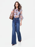 Jeans blu a vita alta con cintura gamba ampia