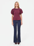 T-shirt bordeaux rosso con maniche a palloncino in tessuto strutturato