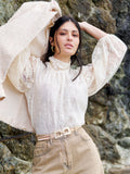 Blusa in pizzo panna bianco con collo alto