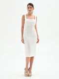 Abito midi bianco con scollo quadrato