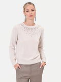 Maglia in viscosa tortora beige con applicazioni gioiello