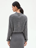 Maglia a collo alto grigia con filato lurex