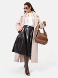 Gonna midi marrone in similpelle stampa cocco