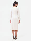 Abito midi bianco con drappeggio asimmetrico