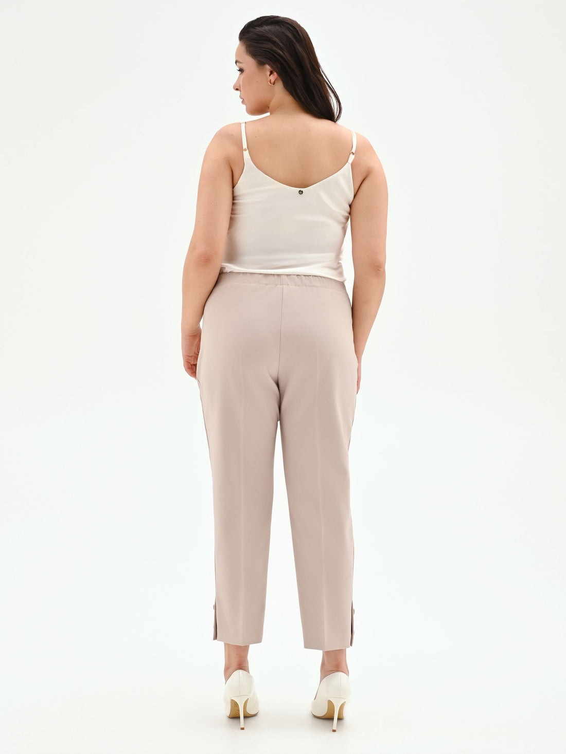 Pantalone Curvy tortora beige in tessuto tecnico