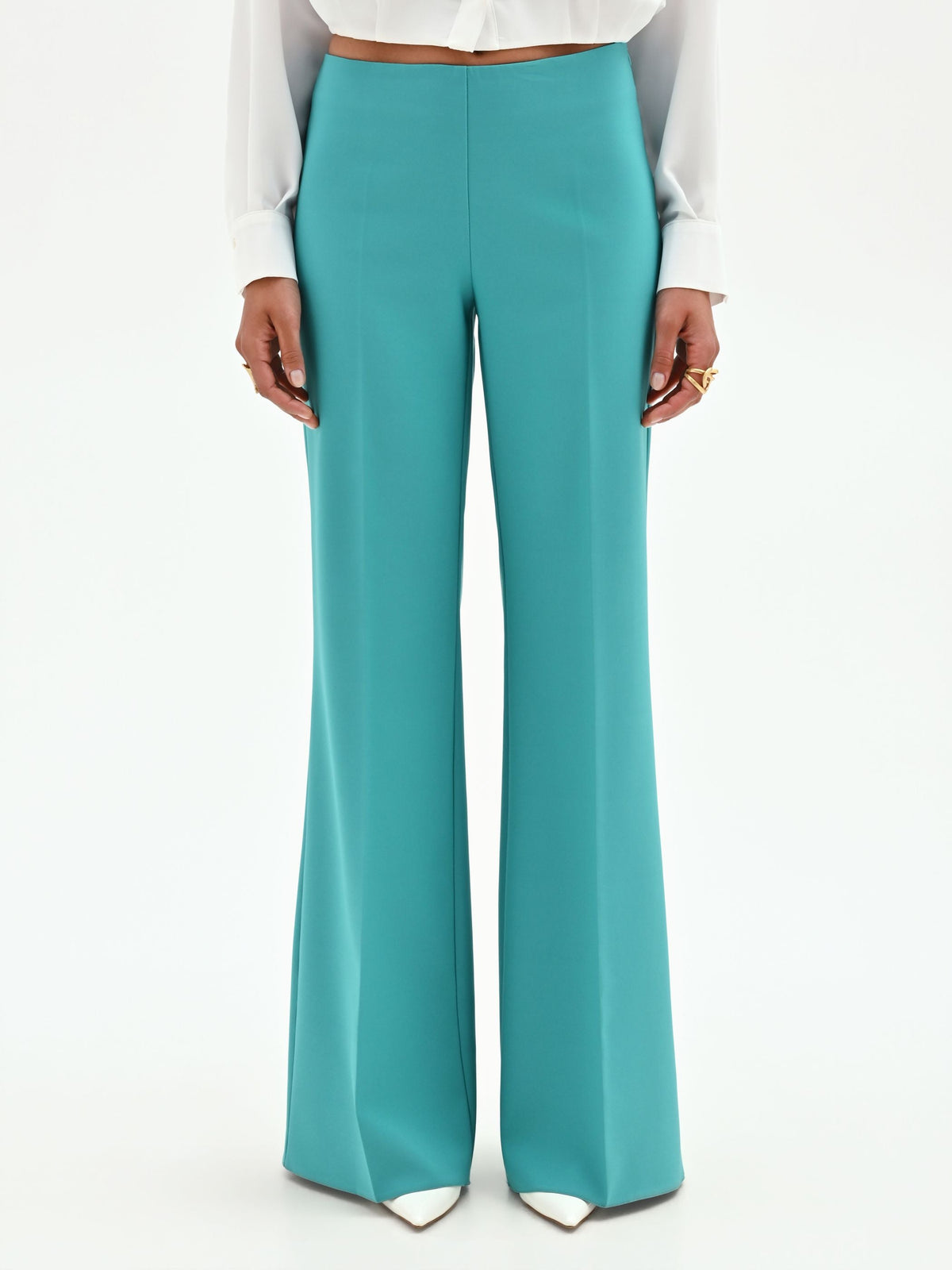 Pantalone palazzo turchese a vita alta