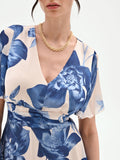 Abito lungo blu brillante con fantasia floreale
