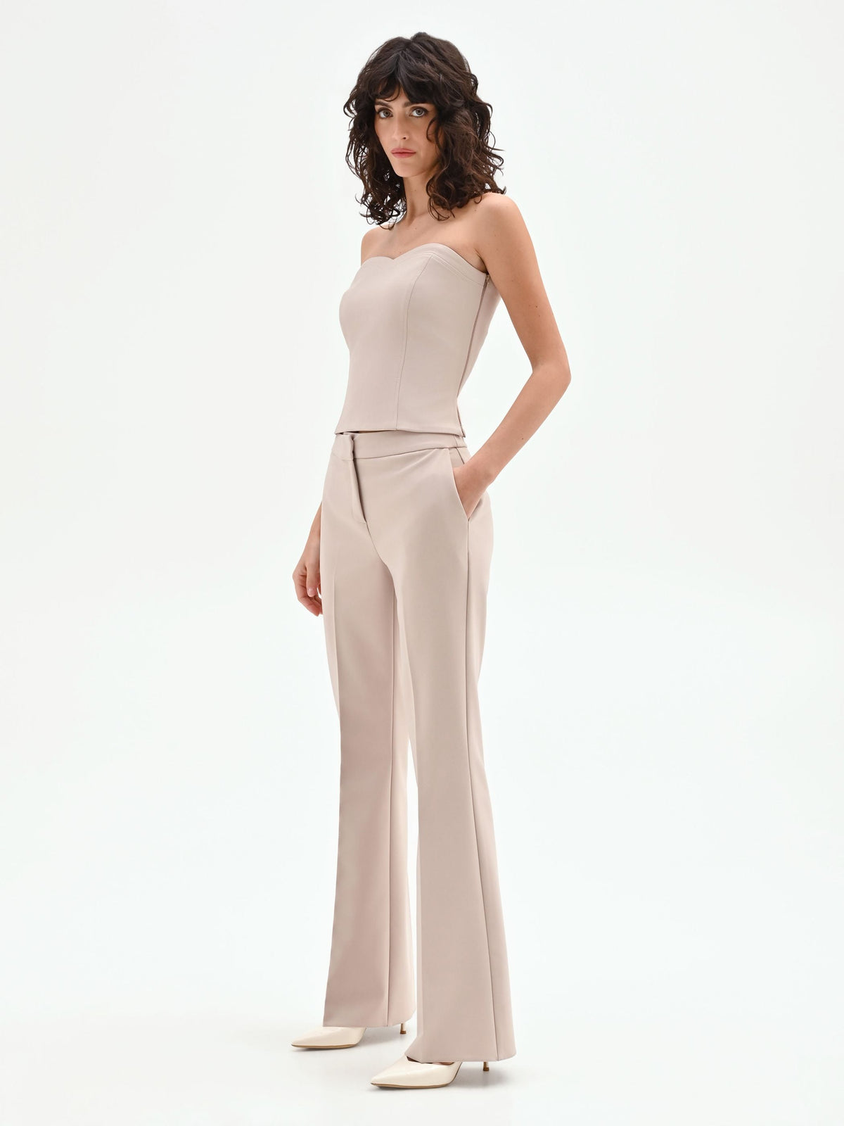Pantalone studio tortora beige mid flared