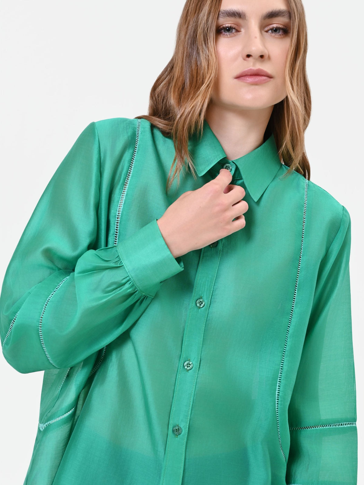 Camicia in Mussola Verde con Inserti