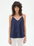 Top in raso blu navy con spalline sottili