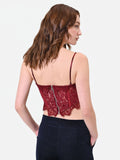Top bustier bordeaux in pizzo floreale