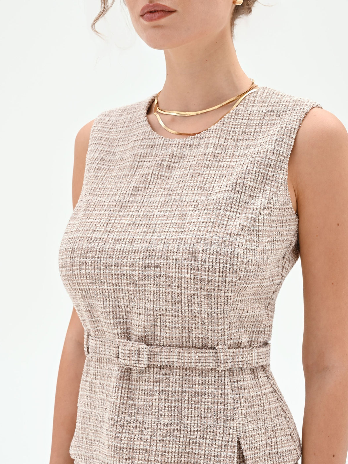 Top in Tweed Beige con Cintura