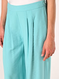 Pantaloni Ampi Verde Acqua in Misto Viscosa effetto Crinkle