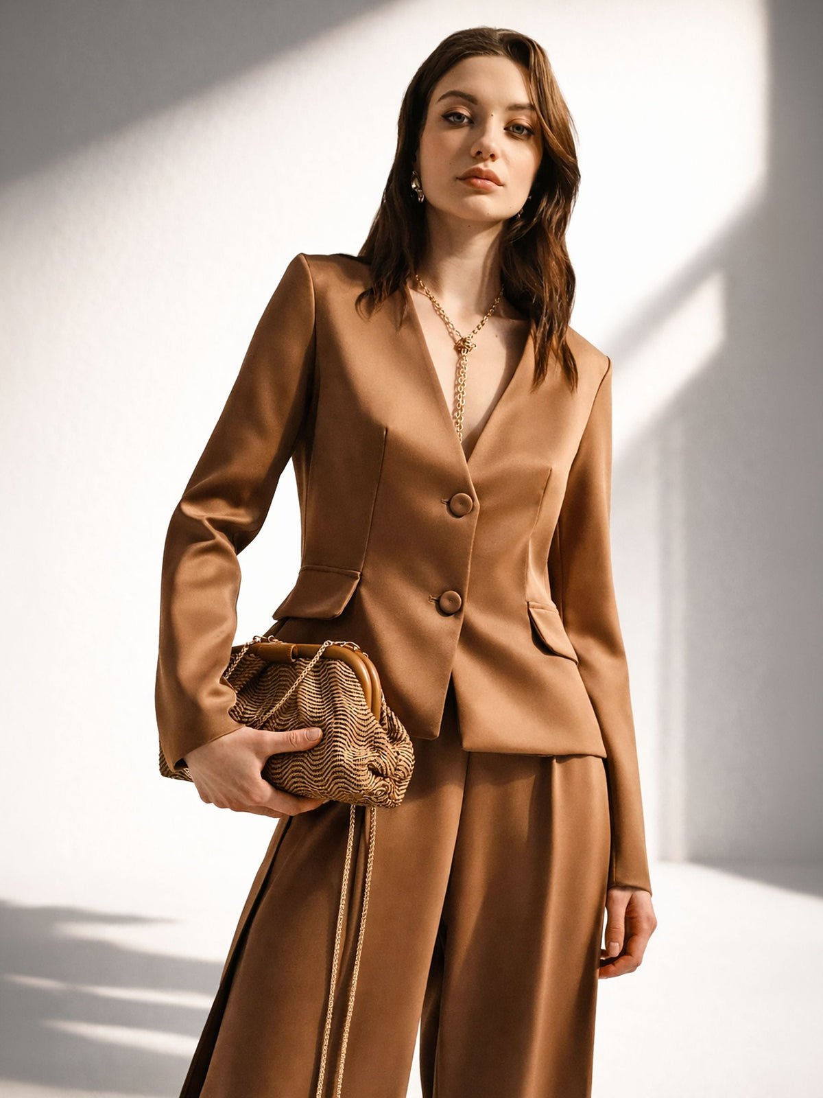Blazer marrone bronzo in raso liscio