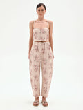 Pantalone rosa in denim stampa floreale