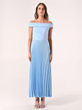 Abito Off-the-Shoulders Azzurro con Gonna Plissé
