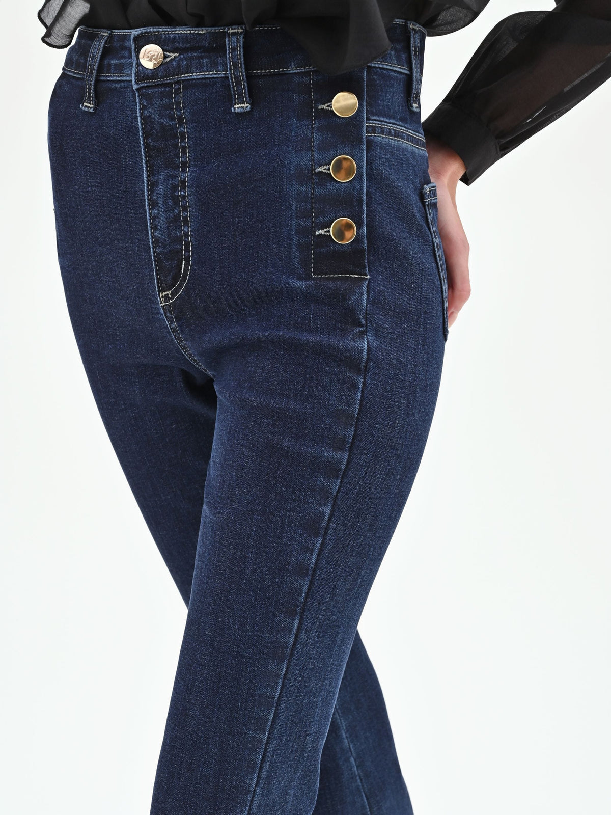 Jeans Blu a Zampa con Bottoni