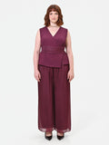Tuta Curvy bimateriale drappeggiata bordeaux rosso