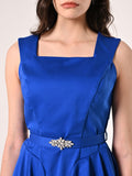 Abito Midi in Misto Cotone Blu Cina